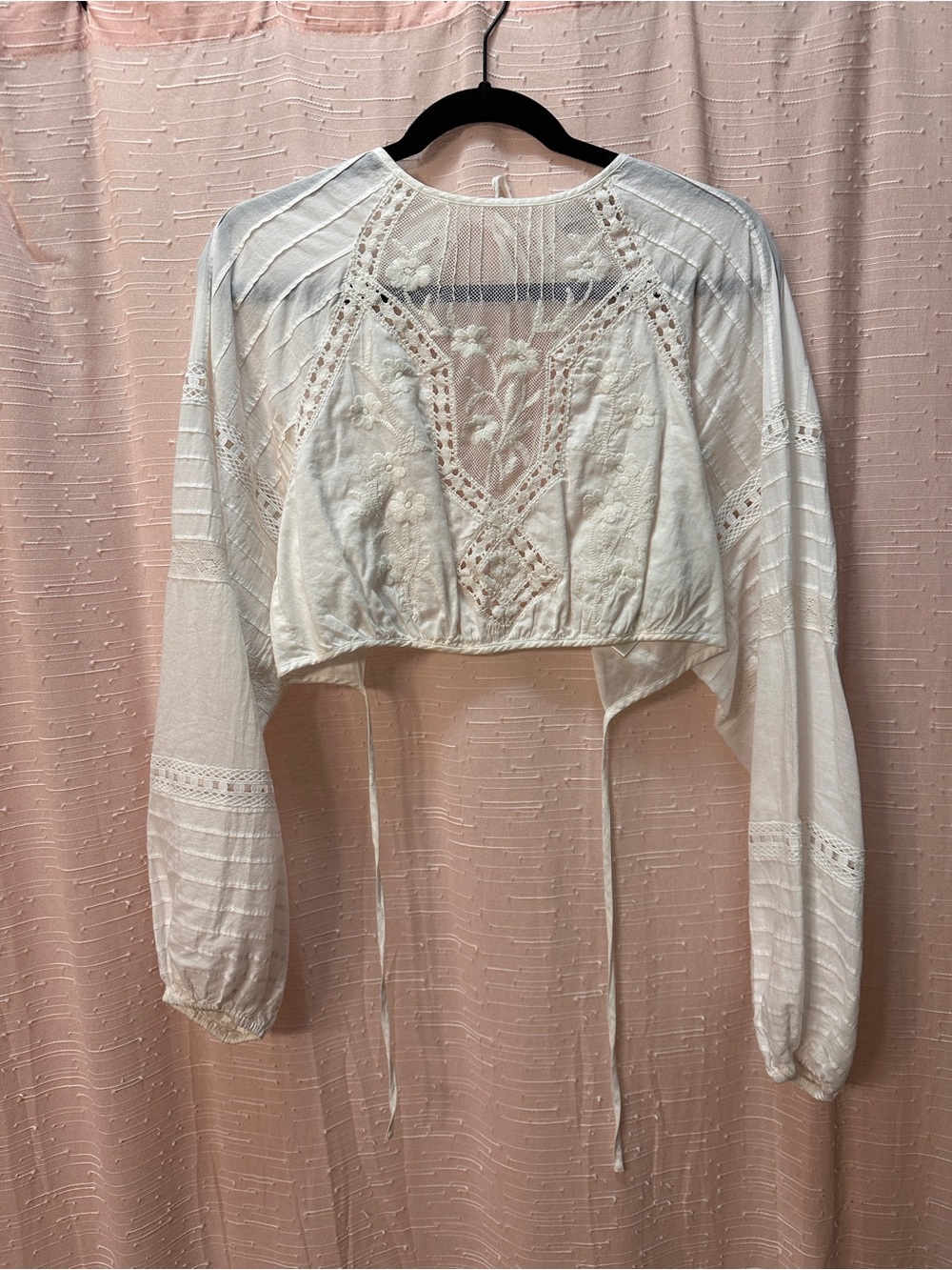 Boho White Embroidered Crop Tie-Front Top